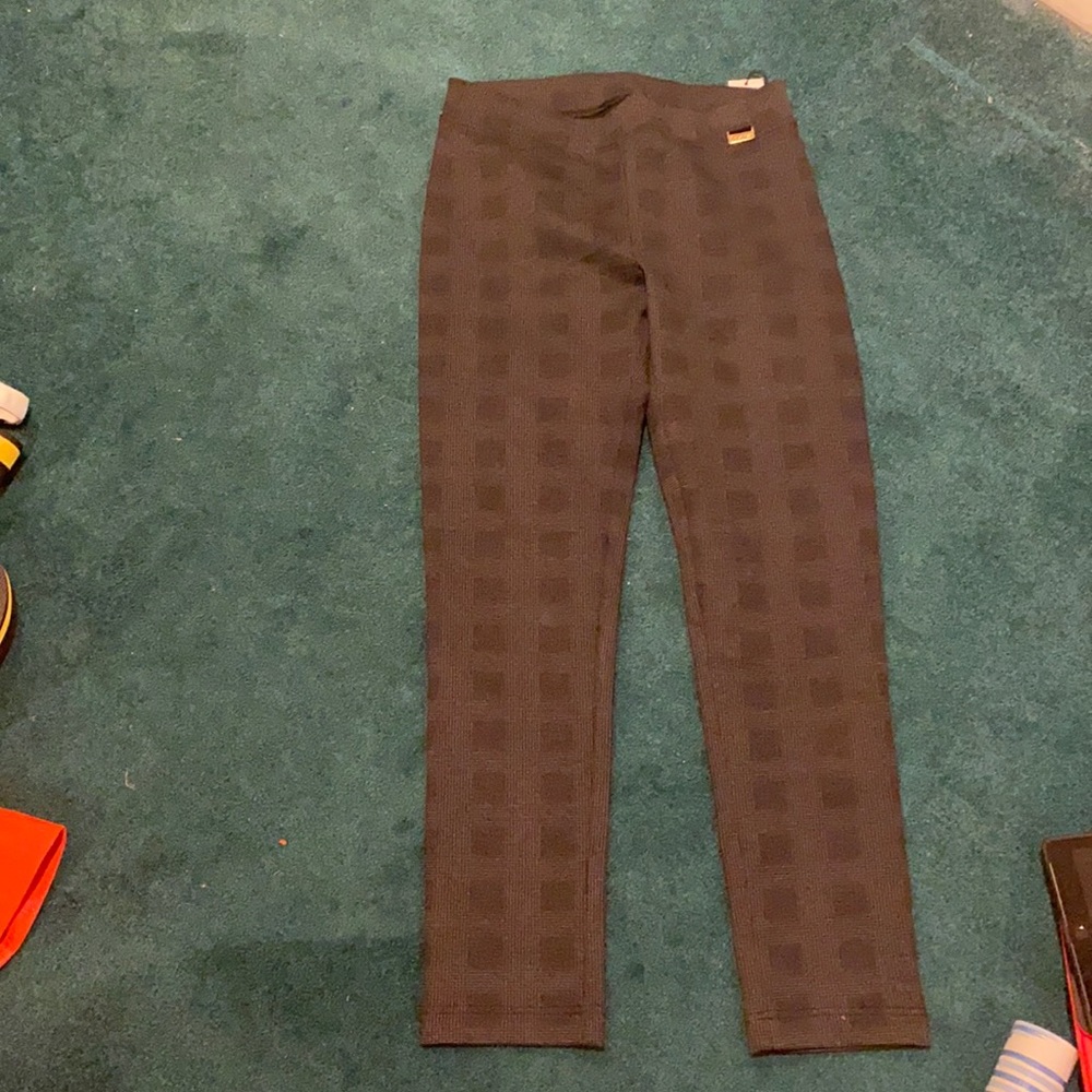 Calvin Klein pull on charcoal grey plaid pants Sm petite